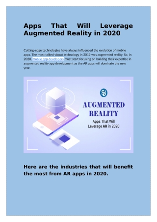 Apps That Will Leverage Augmented Reality in 2020