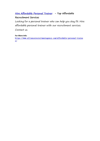 Hire Affordable Personal Trainer  - Top Affordable Recruitment Services