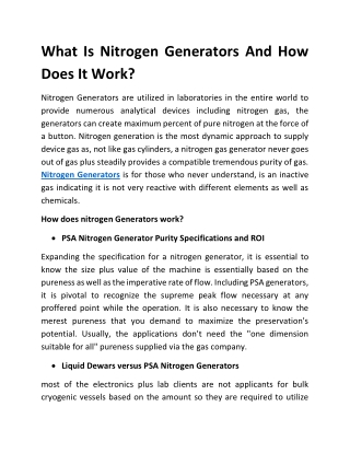 What Is Nitrogen Generators And How Does It Work?