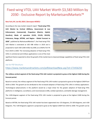 Fixed-wing VTOL UAV Market Worth $3,583 Million by 2030 - Exclusive Report by MarketsandMarkets™