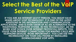 Select the Best of the VoIP Service Providers