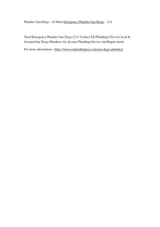 Plumber San Diego - 24 Hour Emergency Plumber San Diego  CA