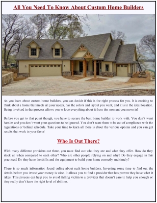 All You Need To Know About Custom Home Builders