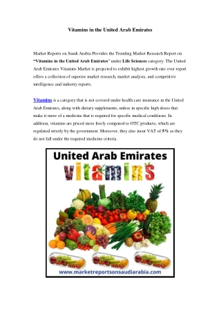 United Arab Emirates Vitamins Market: Industry Trends, Opportunity and Forecast Till 2023