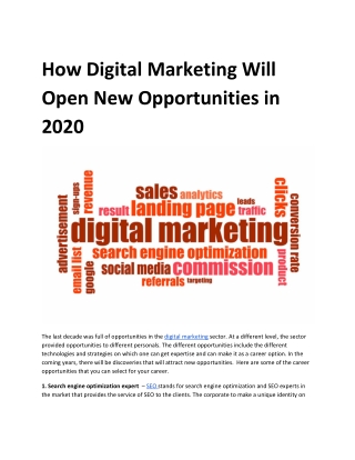 How Digital Marketing Will Open New Opportunities in 2020