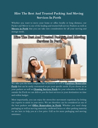 Hire The Best And Trusted Packing And Moving Services In Perth