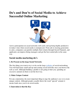 Do's and Don’ts of Social Media to Achieve Successful Online Marketing