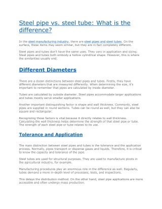 Steel pipe vs. steel tube: What is the difference?