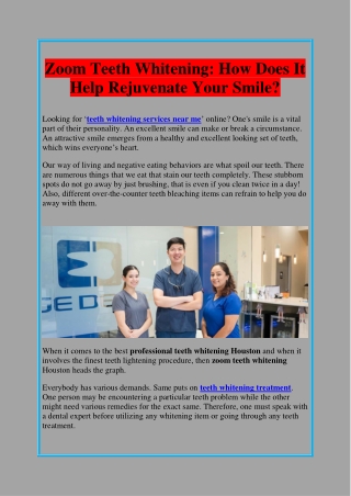 Zoom Teeth Whitening: How Does It Help Rejuvenate Your Smile