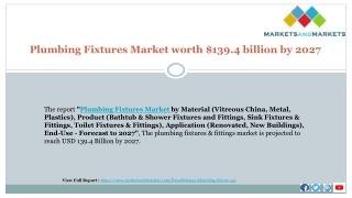 Plumbing Fixtures Market worth $139.4 billion by 2027