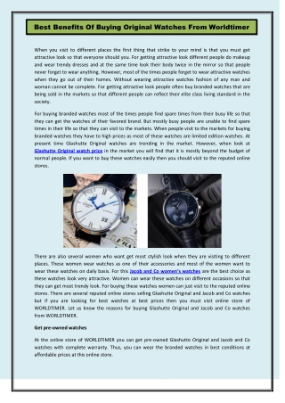 Best Benefits Of Buying Original Watches From Worldtimer