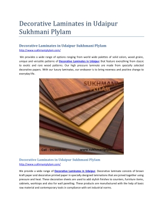 Decorative Laminates in Udaipur Sukhmani Plylam