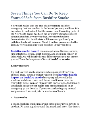 Seven Things You Can Do To Keep Yourself Safe from Bushfire Smoke