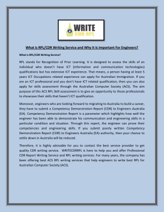 What is RPL/CDR Writing Service and Why It Is Important For Engineers?