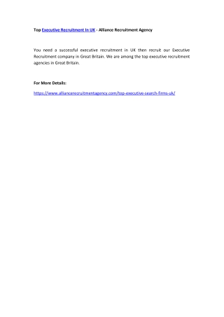 Top Executive Recruitment In UK - Alliance Recruitment Agency