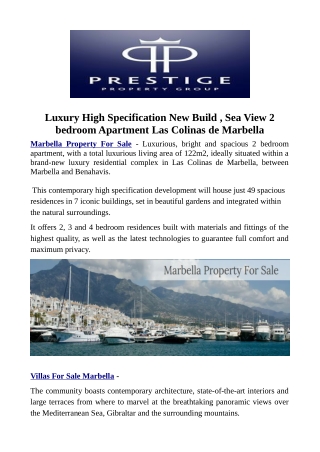 Luxury High Specification New Build , Sea View 2 bedroom Apartment Las Colinas de Marbella