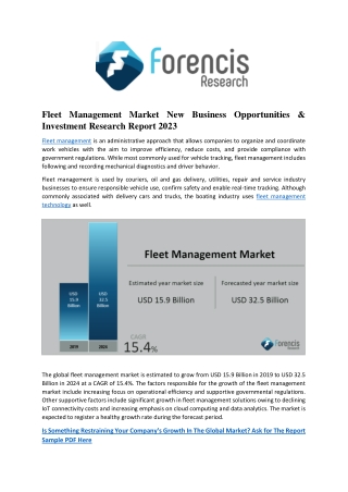 Fleet Management Market New Business Opportunities & Investment Research Report 2023