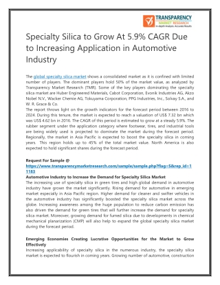 Specialty Silica to Grow At 5.9% CAGR Due to Increasing Application in Automotive Industry