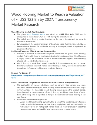 Wood Flooring Market to Reach a Valuation of ~ US$ 123 Bn by 2027: Transparency Market Research