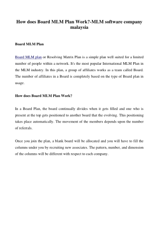 How does Board MLM Plan Work?-MLM software company malaysia