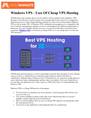 Uses Of Cheap VPS Hosting