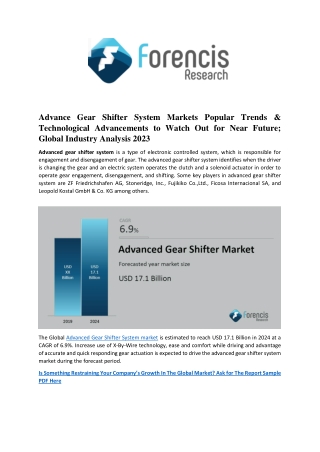 Advanced Gear Shifter Market Popular Trends & Technological Advancements To Watch Out For Near Future; Global Industry A