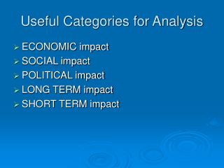 Useful Categories for Analysis
