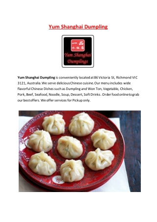 5% Off - Yum Shanghai Dumpling - Chinese takeaway Richmond, Vic