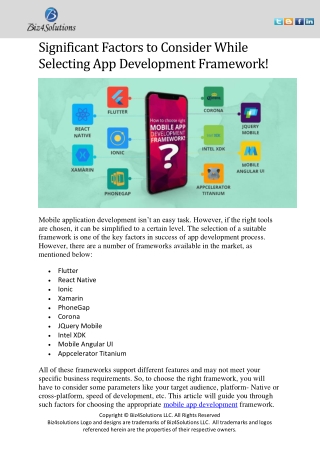 Significant Factors to Consider While Selecting App Development Framework!