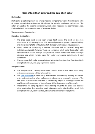 Uses of Hex Bore and Split Shaft Collar - Fanovo Industries