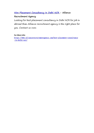 Hire Placement Consultancy In Delhi NCR - Alliance Recruitment Agency