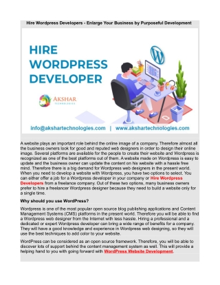 Hire Wordpress Developers - Enlarge Your Business by Purposeful Development