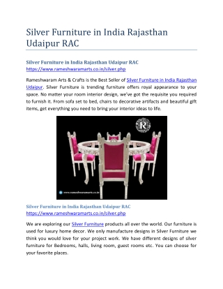 Silver Furniture in India Rajasthan Udaipur RAC