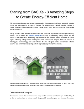 Starting from BASIXs - 3 Amazing Steps to Create Energy-Efficient Home