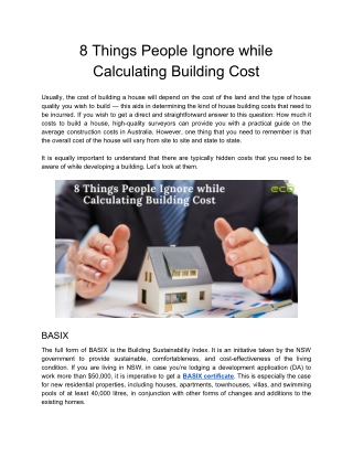 8 Things People Ignore while Calculating Building Cost