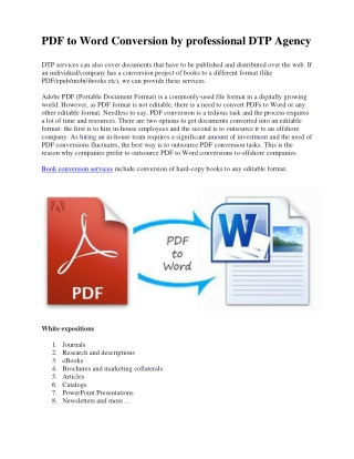 PDF to word conversion by professional DTP agency