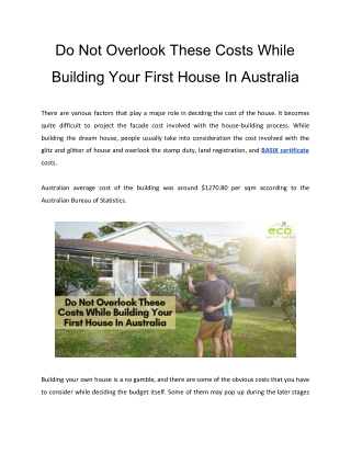 Do Not Overlook These Costs While Building Your First House In Australia