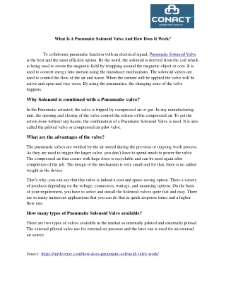 What Is A Pneumatic Solenoid Valve And How Does It Work