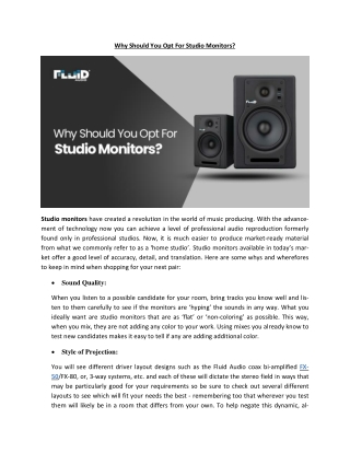 Why Should You Opt For Studio Monitors?