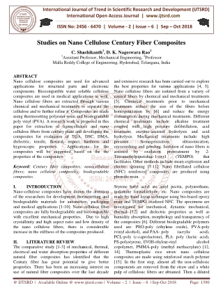 Studies on Nano Cellulose Century Fiber Composites
