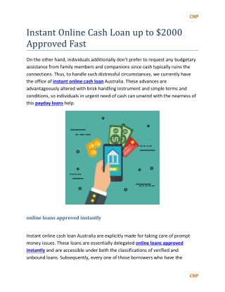 Instant Online Cash Loan up to $2000 Approved Fast