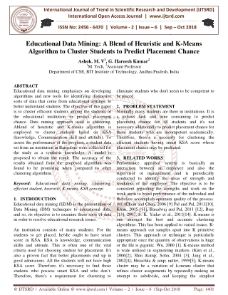 Educational Data Mining A Blend of Heuristic and K Means Algorithm to Cluster Students to Predict Placement Chance