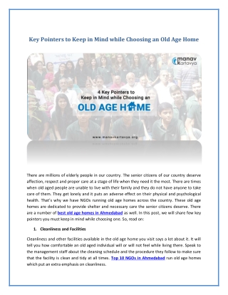 Factors to consider while choosing an Old Age Home