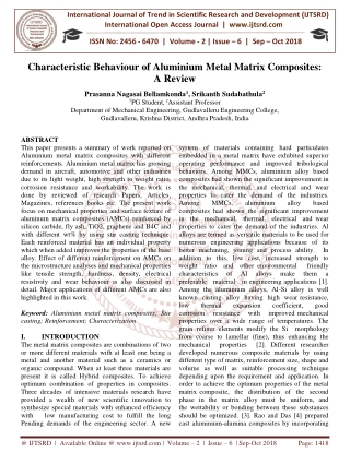 Characteristic Behaviour of Aluminium Metal Matrix Composites A Review