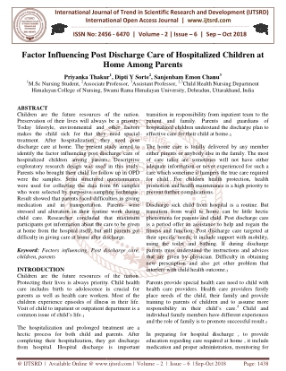 Factor Influencing Post Discharge Care of Hospitalized Children at Home Among Parents