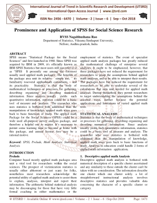 Prominence and Application of SPSS for Social Science Research