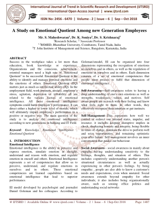 A Study on Emotional Quotient Among new Generation Employees