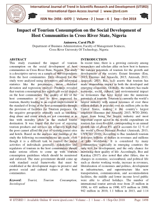 Impact of Tourism Consumption on the Social Development of Host Communities in Cross River State, Nigeria