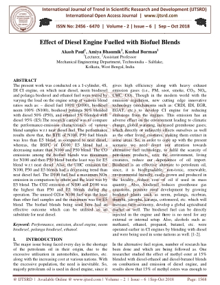 Effect of Diesel Engine Fuelled with Biofuel Blends