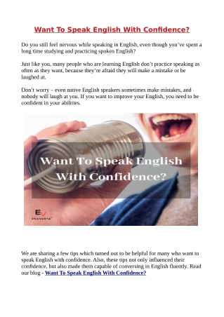 Want To Speak English With Confidence?